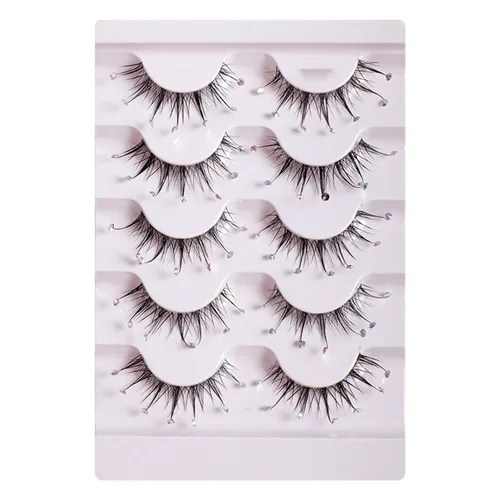 Miniatura 8 de Braiton 5 pares de pestañas postizas de diamantes de imitación naturales, pestañas postizas decorativas para Año Nuevo, cosplay, fiesta, escenario
