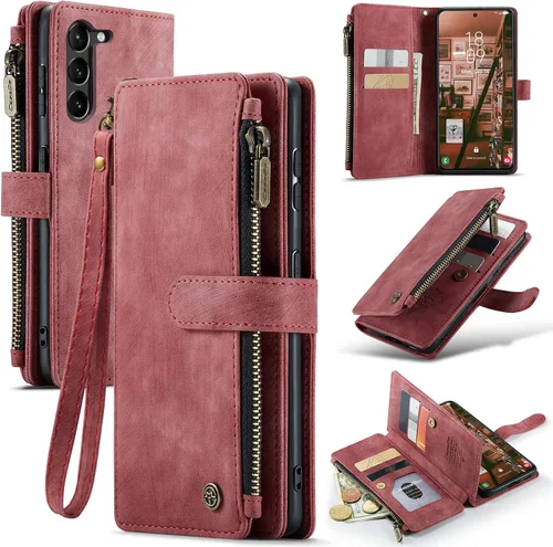 Miniatura 10 de UEEBAI Funda tipo cartera para Samsung Galaxy S23 5G, hecha a mano de piel sintética de alta calidad, ranuras para tarjetas, cierre magnético