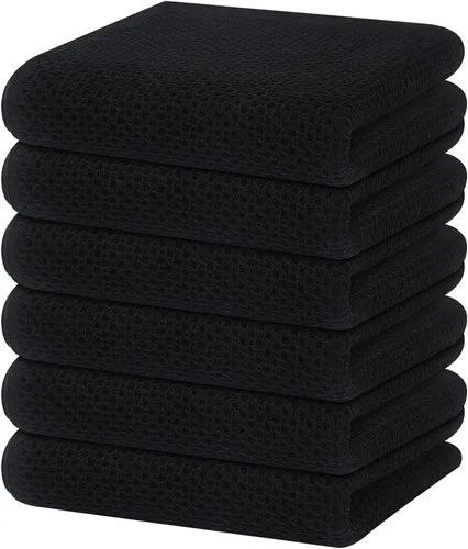 Miniatura 317 de Homaxy Paños de cocina de 100% algodón con tejido de gofre, ultra suaves, absorbentes, de secado rápido, 12 x 12 pulgadas, paquete de 6, amarillo