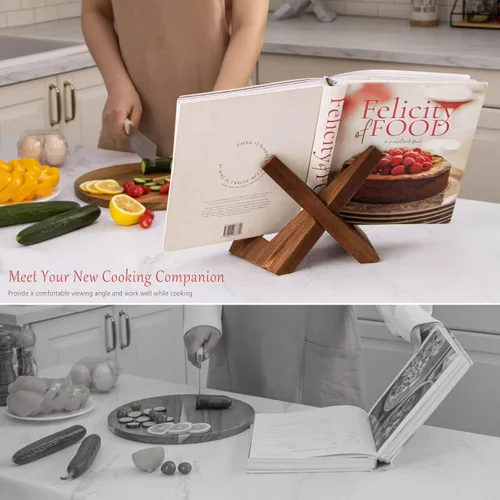 Miniatura 2 de Soporte para libro de cocina, soporte de madera para libro de recetas, soporte para libro de cocina para encimera de cocina, pantalla