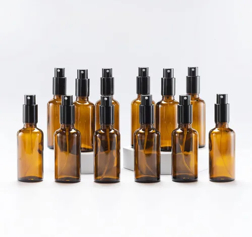 Miniatura 9 de YIZHAO Botellas de vidrio ámbar de 1 oz, con pequeño aerosol de niebla fina, tapa de metal, recargable para aceite esencial, viajes, limpieza