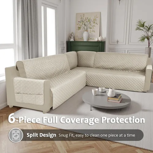 Miniatura 2 de Fundas para Sofá Seccional Impermeables 6 Piezas Funda para Sofá en Forma de L Lavable Antideslizante Fundas Protectoras para Sofá Seccional Suaves