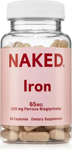 Naked Iron 65mg, 325mg Ferro Bisglicinato - Suplemento de hierro de alta potencia para deficiencia de hierro, apoyo a la energía celular, promueve