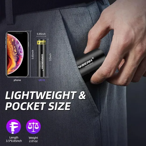 Miniatura 6 de DARKBEAM Linterna UV Luz Negra 395 NM, Mini pero Potente USB-C LED Recargable Lámpara de Madera, Linternas Ultravioleta para Orina de Mascotas