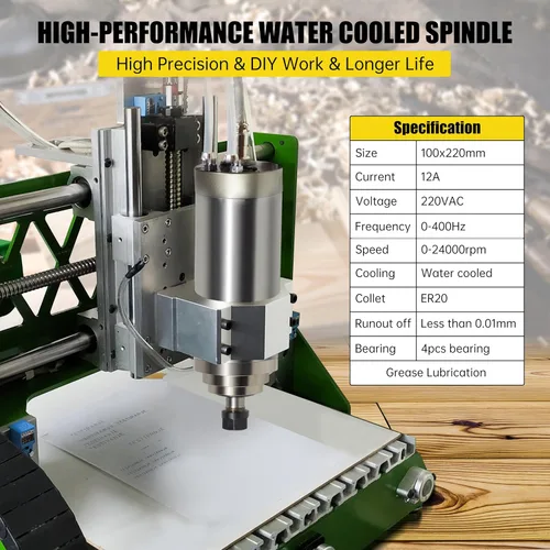 Miniatura 2 de RATTMMOTOR Husillo CNC 3KW 220V Motor de husillo refrigerado por agua 24000RPM 12A ER20 4 rodamientos 3.937 in 400HZ trifásico para fresadora CNC