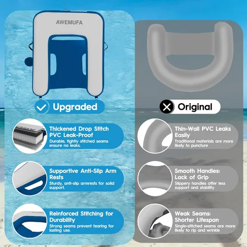 Miniatura 3 de AWEMUFA Sillas inflables para adultos, flotadores de piscina con respaldo de reposabrazos, silla flotante inflable, sillas flotantes para piscina
