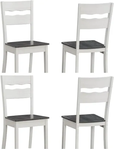 Miniatura 6 de GTU Furniture Juego de 4 sillas de madera clásica de dos tonos sin brazos para cocina, comedor, color blanco, con respaldo de escalera de madera