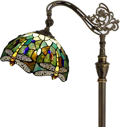 Miniatura 11 de Tiffany - Lámpara de pie con vitrales, 18.88 x 12 x 67 pulgadas, joyería rosa Luz de lectura antigua de cuello de cisne arqueado ajustable