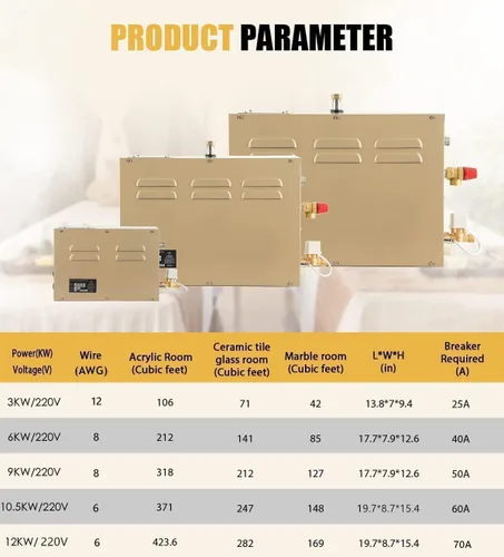 Miniatura 7 de CGOLDENWALL - Sistema de generador vapor autodrenante, de grado comercial, para ducha/baño sauna por 0.5 a 12 horas con control táctil inteligente
