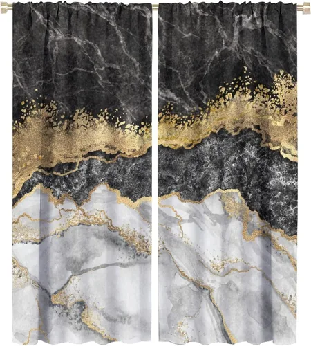 Miniatura 62 de Cortinas abstractas de mármol de lujo de lujo azul marino dorado a rayas con patrón de mármol estampado para dormitorio, sala de estar, cortinas
