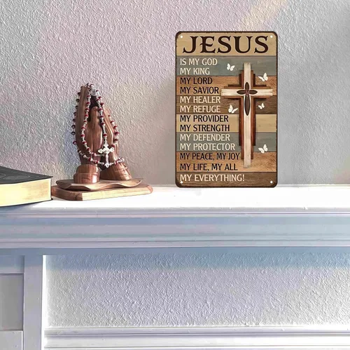 Miniatura 4 de Smilelife Regalos cristianos para mujeres y hombres Jesús es mi Dios, mi rey, todo lo que soy - Letrero vintage de hojalata religiosa de metal