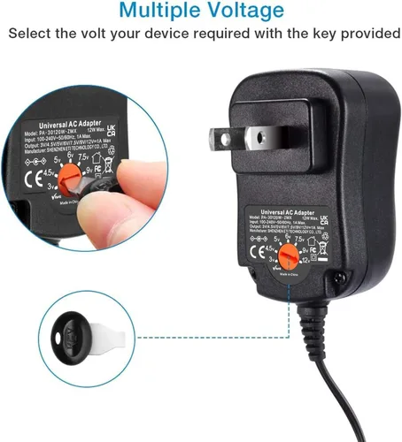 Miniatura 3 de Powseed Adaptador de CA universal de 12 W DC 3 V 4.5 V 5 V 6 V 7.5 V 9 V 12 V cable de alimentación para electrónica doméstica multi voltaje 1000 mA