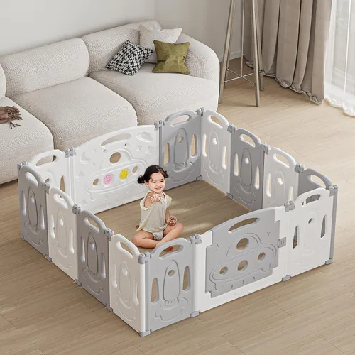 Corralito para bebés, centro de actividades para niños, patio de juegos seguro, para interiores y exteriores, nuevo bolígrafo (gris y blanco, 14