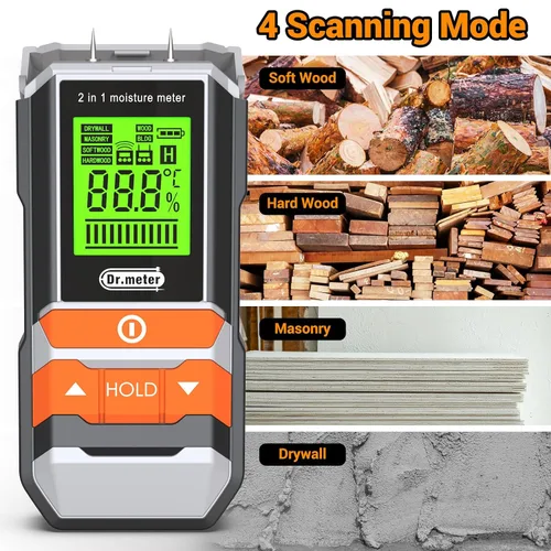 Miniatura 5 de Dr.meter Medidor de Humedad de Madera, 2 en 1 Probador de Humedad con y sin Punta, Sensor Digital de Humedad para Madera, Leña, Yeso, Papel, Piso