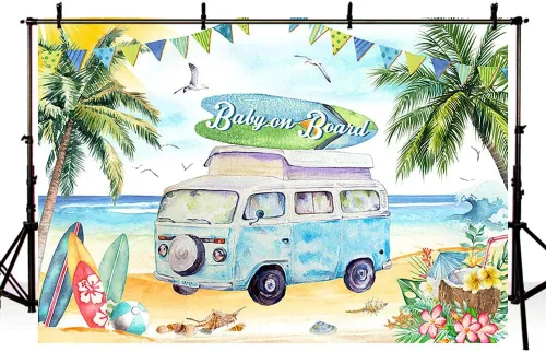 Miniatura 4 de AIBIIN Telón de fondo para baby shower de bebé a bordo de 7 x 5 pies para niño, tropical, verano, mar, playa, baby shower, fotografía, fondo