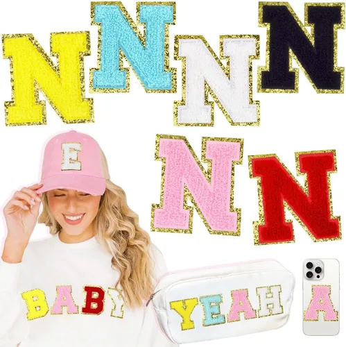 Miniatura 30 de 104 Piezas de Letras Grandes de 3 Pulgadas de Chenilla Blancas de la A-Z, Letras Termoadhesivas para Tela y Ropa, Bordado de Brillantina para 104