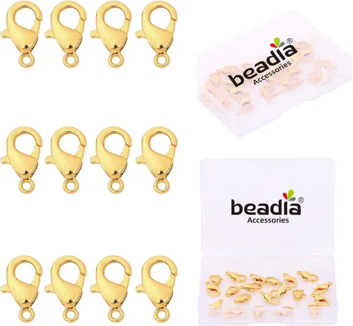 Miniatura 8 de BEADIA Cierres de langosta chapados en oro de 18 quilates que no se deslustran de 0.394 in, 20 piezas para hallazgos de fabricación de joyas Cierres