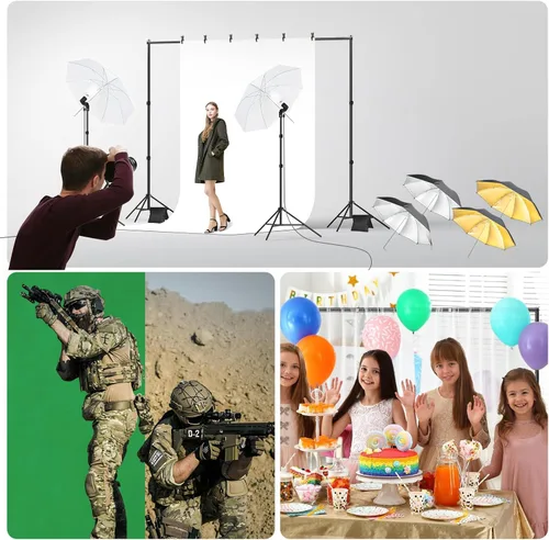 Miniatura 6 de EMART Sistema de soporte de fondo de 6.5 x 10 pies, kit de iluminación profesional para fotografía con foco CFL de 45 W, paraguas, fondo de 6 x 9