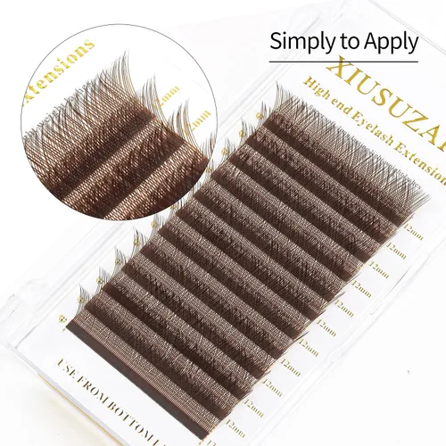 Miniatura 7 de Extensiones de pestañas naturales tejidas a mano con triple forma marrón YY (mezcla de 0.315-0.591 in, 0.07C)