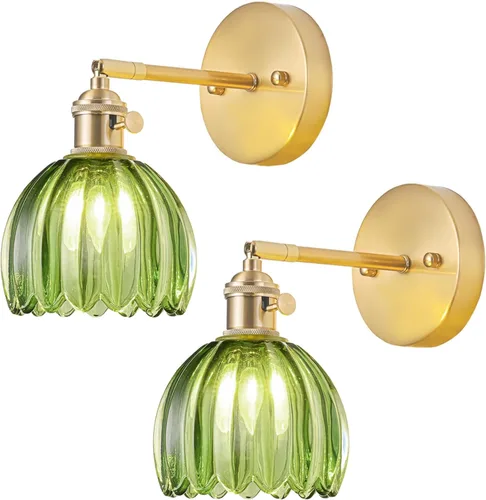 Miniatura 36 de Juego de 2 apliques de pared enchufables, apliques de pared vintage con pantalla de cristal transparente de tulipán, aplique de pared