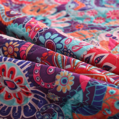 Miniatura 8 de VISIMISI - Juego de colchas de algodón, juego de cubrecama reversible con estampado floral de cachemira bohemio, patrón rojo bohemio hermoso