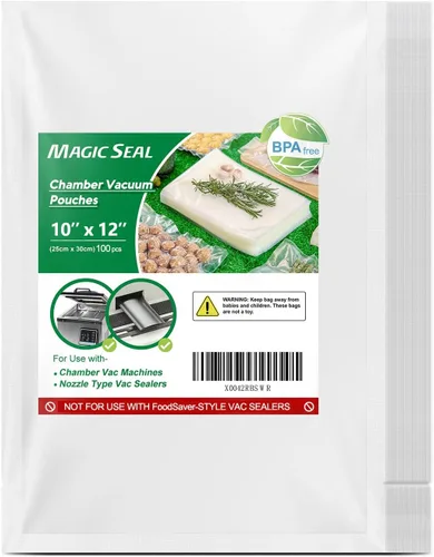 MAGIC SEAL Bolsas selladoras al vacío de cámara, 10 x 12 pulgadas, bolsas de sellado al vacío lisas para almacenamiento de alimentos, sin BPA,