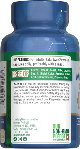 Miniatura 8 de Nature's Truth Suplemento Complejo de Magnesio 10 Formas 300 mg 60 cápsulas Glicinato, Citrato, Plus More Vegano, sin OMG y sin gluten