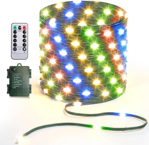 Miniatura 15 de Luces de Cadena de 33 pies que Funcionan con Batería, 100 Luces de Cadena de Hadas LED Alimentadas por Batería con Control Remoto y Temporizador