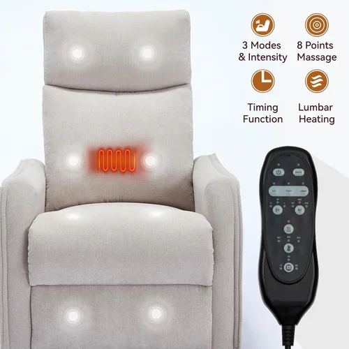 Miniatura 8 de Recliner Chair, Swivel Fabric Massage Rocker Recliner Chair for Adults, Manual Nursery Chair Glider Recliner with Massage and Heat for Living Room
