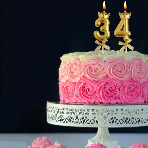 Miniatura 4 de Velas de cumpleaños número 34 y 43, velas doradas para pastel de 43 y 34 años, decoraciones de fiesta de cumpleaños, regalos para mujeres y hombres