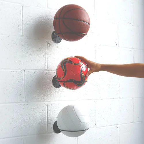 Miniatura 4 de Soporte de pelota de deportes para montaje en pared y exhibidor organizador de metal, para pelotas de baloncesto, fútbol y voleibol, multifunción.