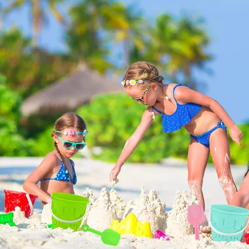 Miniatura 6 de Chivao Paquete de 6 cubos y palas de arena de playa de 7 pulgadas, juego de cubos de arena y palas modelo castillo, cubos de playa, juguetes