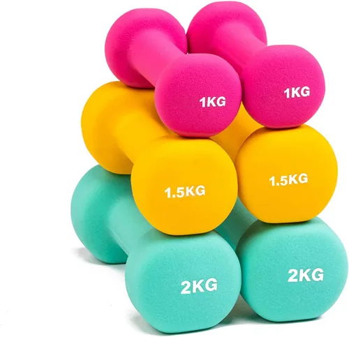 Miniatura 6 de PRISP Juego de mancuernas con estante, 3 pares de pesas libres de neopreno con soporte