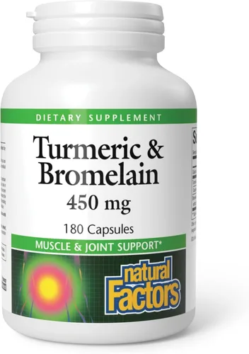 Miniatura 10 de Natural Factors, Cúrcuma y bromelina 450 mg, apoyo muscular y articular, 90 cápsulas