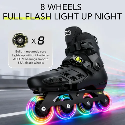 Miniatura 3 de Patines en línea para niños y niñas con ruedas iluminadas, tamaño ajustable, adecuado para principiantes, patines para mujeres, niñas y adultos Negro