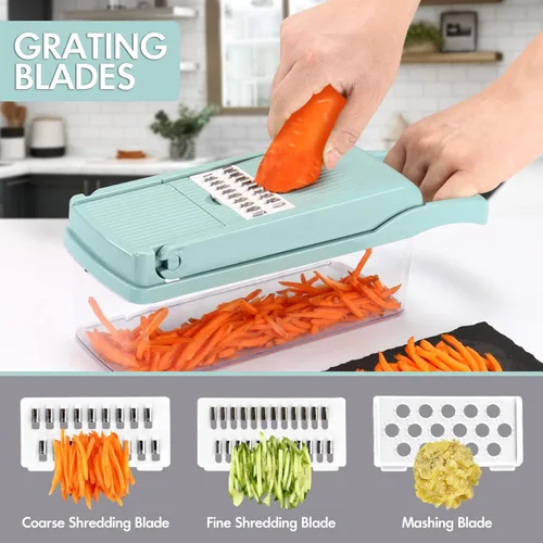 Miniatura 3 de Ourokhome - Cortador de mandolina para verduras, 7 cuchillas, práctico triturador de cebolla con separador de huevos y colador para cocina, Azul
