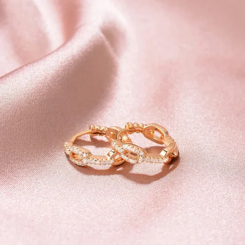 Miniatura 4 de VACRONA - Aretes huggies (de presión), pequeños, livianos y simples, en forma de argollaarracada, chapados en oro de 14 quilates, con circonia