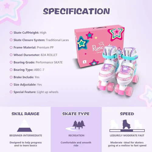 Miniatura 6 de Patines de ruedas para niñas y niños, 4 tamaños ajustables con ruedas iluminadas A-Rosa