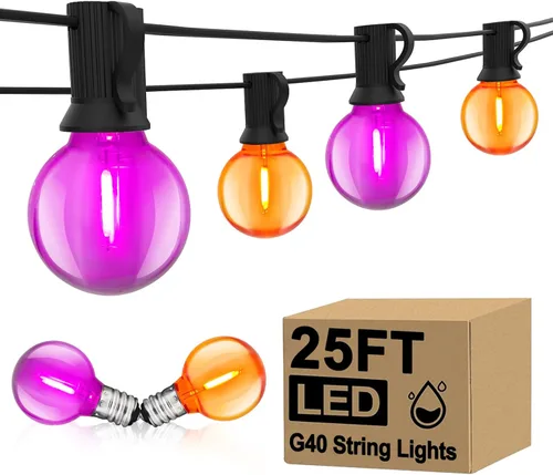 Miniatura 8 de Guirnalda de luces LED para exteriores, G40, de 25 pies, impermeable, con 27 bombillas inastillables, luces colgantes de decoración de Navidad al