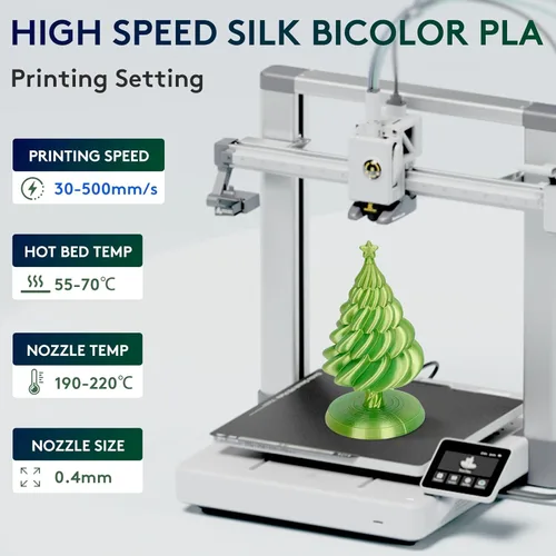 Miniatura 2 de ERYONE Filamento de ácido poliláctico (PLA) de seda bicolor para impresora 3D, de 1.75 mm +/- 0.03 mm, carrete de cartón de 1 kg (2.2 libras)