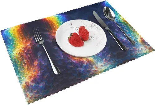 Miniatura 9 de Rectangular Placemats Set of 4, Heat Resistant Abstract Marbling Printed Kitchen Dining Table Mats