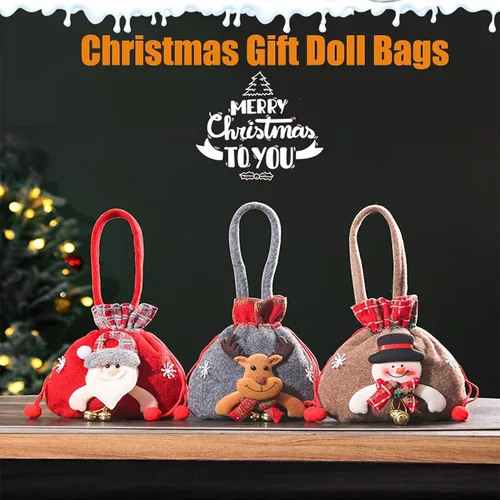 Miniatura 2 de KEIGPERI 1 juego de bolsas para muñecas de regalo de Navidad, bolsas de regalo reutilizables con cordón, bolsas de regalo de Navidad con cordón