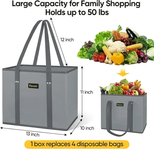 Miniatura 3 de BALEINE Paquete de 3 bolsas reutilizables para comestibles, bolsas de compras plegables para comestibles con parte inferior reforzada y asas
