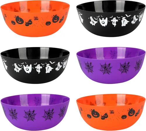 Miniatura 13 de 6 cuencos de Halloween para dulces grandes, cuencos de plástico para dulce o truco, cuenco de plástico reutilizable para suministros de fiesta