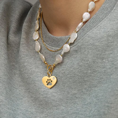 Miniatura 7 de Airssory 10 piezas de corazón de acero inoxidable chapado en oro con perro gato cachorro huella huella huella impresa mascota encantos con cristal