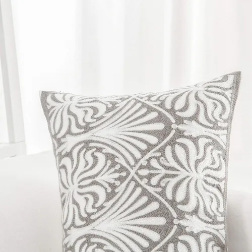 Miniatura 4 de HWY 50 fundas de almohada de 18" x 18" de algodón y lienzo bordadas, con flores geométricas, unisex, 12 x 20 pulgadas, 1 pieza floral Gris