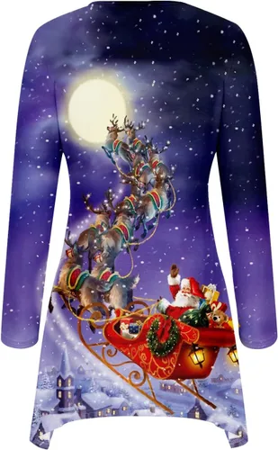 Miniatura 5 de Camisetas de manga larga para mujer, con estampado de Papá Noel, árbol de Navidad, Papá Noel, cuello redondo, túnica