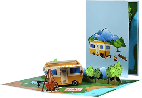Miniatura 5 de Tarjeta emergente 3D de camping RV tarjeta de felicitación con sobre para marido, hijo, padre, tarjetas de cumpleaños, tarjeta de viaje al aire
