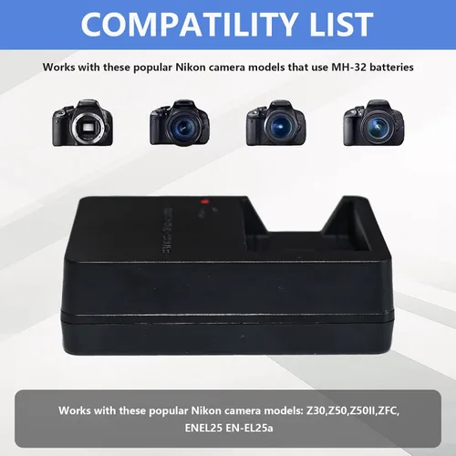 Miniatura 2 de Cargador de batería para cámara MH-32 MH32 compatible con Nikon EL25 ENEL25 EN-EL25a Batería compatible con Nikon Z50 Z 50 Z30 Z 30 Zfc Z fc Z50II