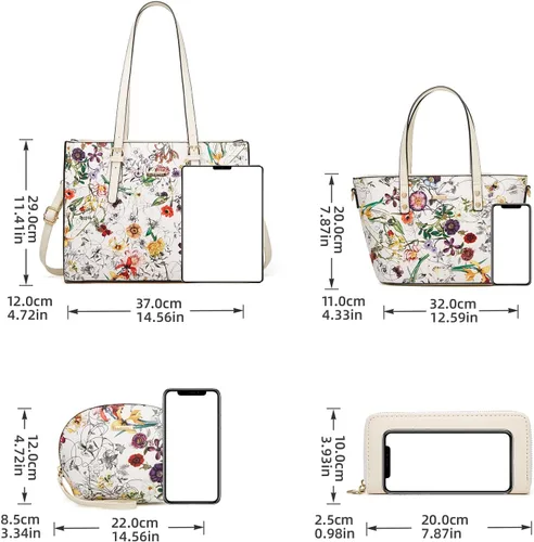 Miniatura 69 de Juego de 4 bolsas modernos para mujer de cuero sintético: bolso tote, bolso de hombro, bolso de mano y cartera.